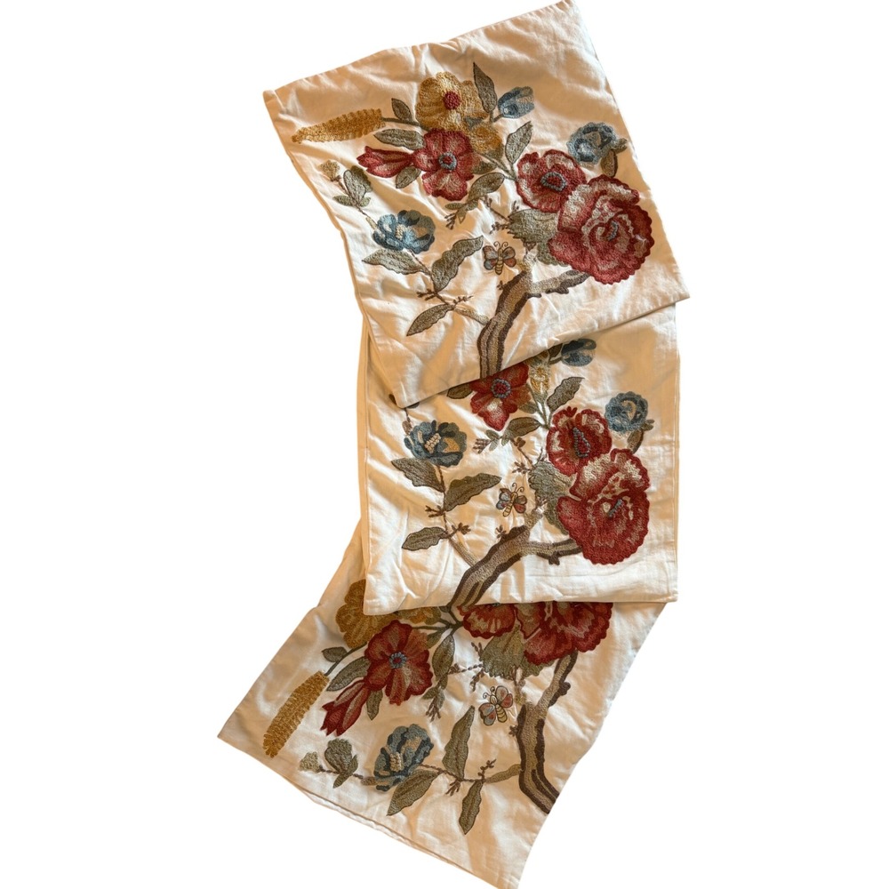 Pottery Barn Set 3 Crewel Embroidered Floral Bee Pillow Covers 18x18 2011